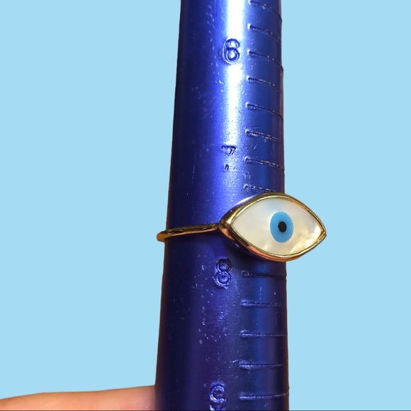 New sterling silver blue evil eye and shell ring - Picture 2 of 6